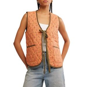 Free People Claudine Quilted Floral Gilet Vest Women Candied Melon L Boho Cabin